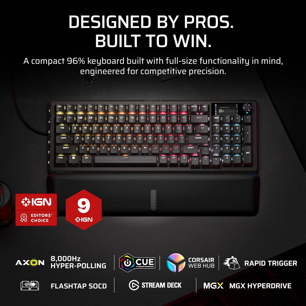 Corsair Vanguard PRO 96 Wired Hall Effect Magnetic Mechanical Gaming Keyboard – 96% Layout, MGX Hyperdrive Switches, 8000Hz Polling, Rapid Trigger, Virtual Stream Deck, SOCD Flashtap, QWERTY US
