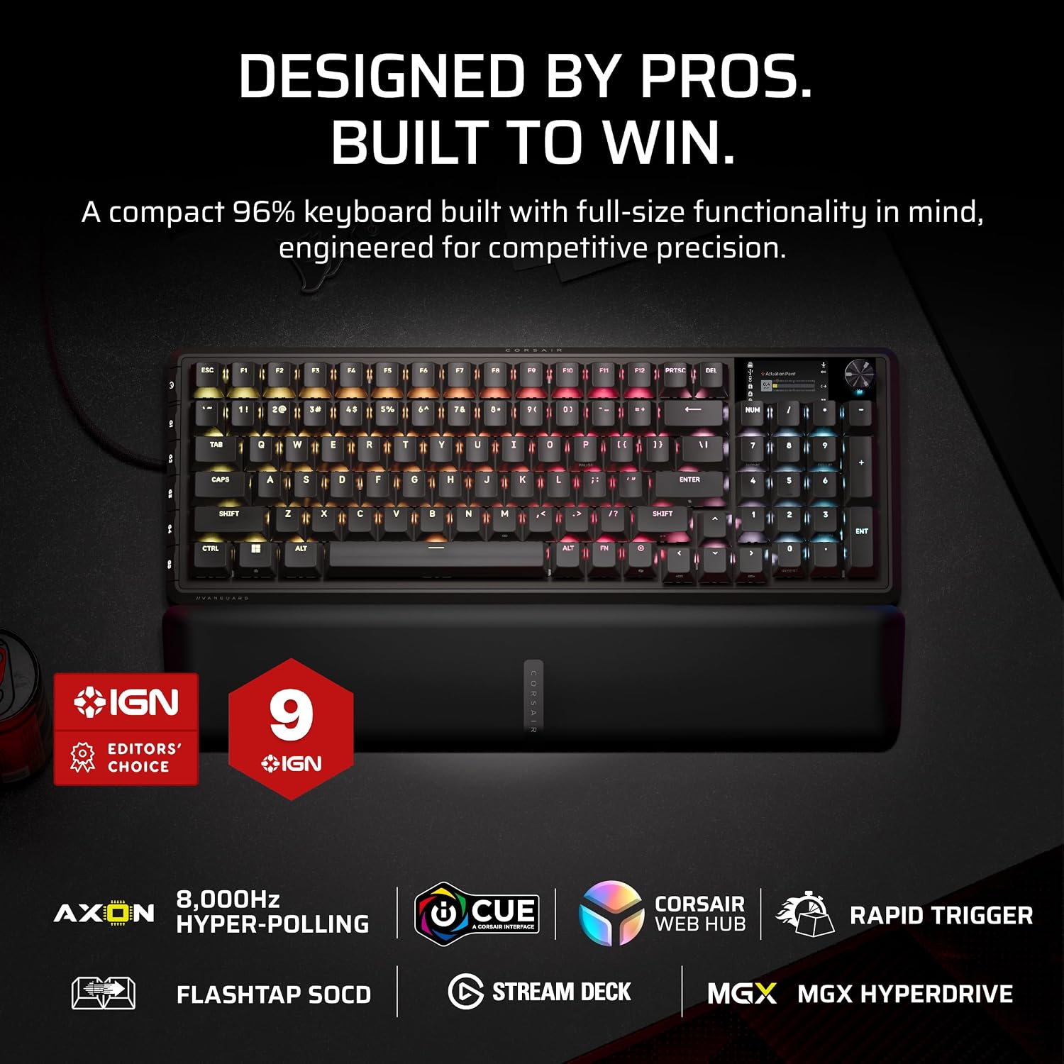 Corsair Vanguard PRO 96 Wired Hall Effect Magnetic Mechanical Gaming Keyboard – 96% Layout, MGX Hyperdrive Switches, 8000Hz Polling, Rapid Trigger, Virtual Stream Deck, SOCD Flashtap, QWERTY US