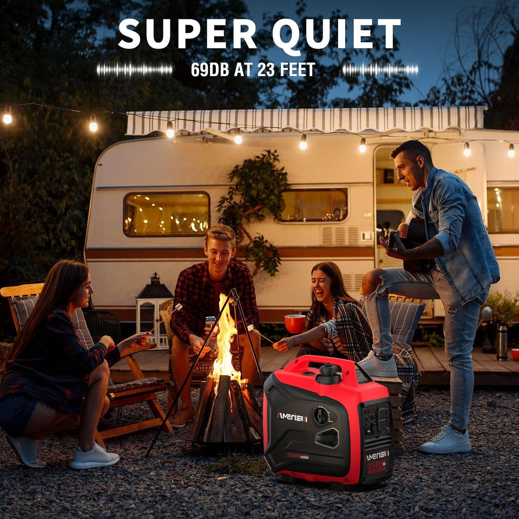 AMERISUN Inverter Generator 2500W, Gas Power Generator with CO Sensor for Camping and Home Backup, Long Runtime & Quiet Operation, EPA Compliant