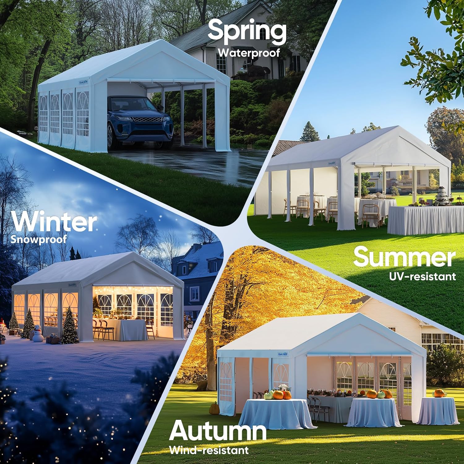 Quictent 13x26ft Party Tent Heavy Duty Outdoor Gazebo White Wedding Tent Canopy Event Shelter Carport with Removable Sidewalls& 4pcs Storage Bags