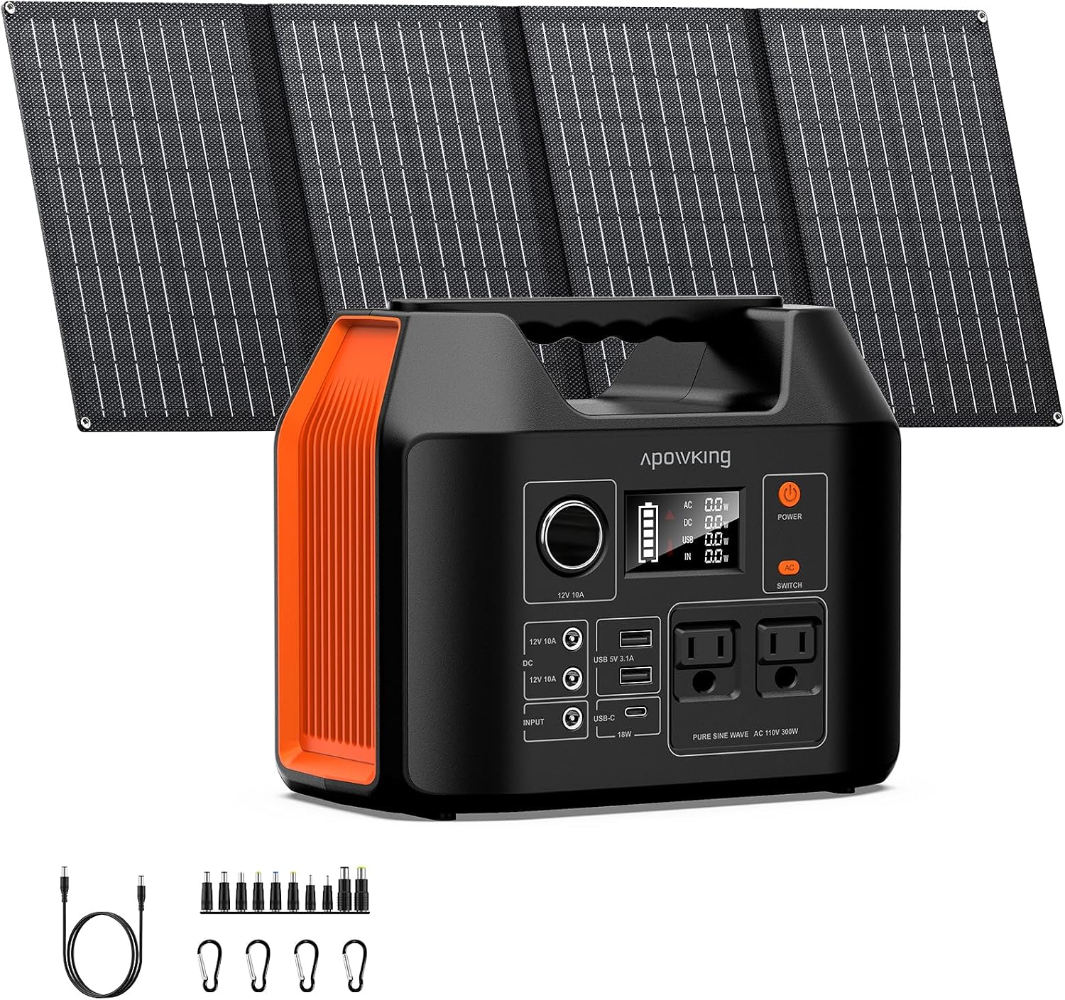 Solar Powered Generator, 300W Portable Power Station with Solar Panel 40W Included, 110V Pure Sine Wave 256Wh LiFePO4 Battery Pack with AC Outlet for Camping, Home Emergency, Traveling, RV Trip