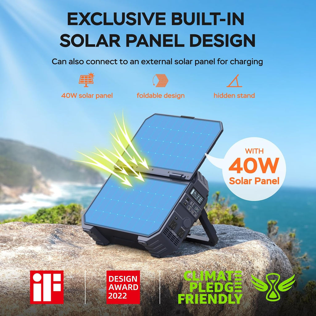BLAVOR Portable Power Station 1600W (Peak 3200W), Built-in Solar Panel, 1024Wh LiFePO4 Battery, 100W USB-C Fast Charge, Solar Generator for Home Backup, Camping, Power Outages & RV