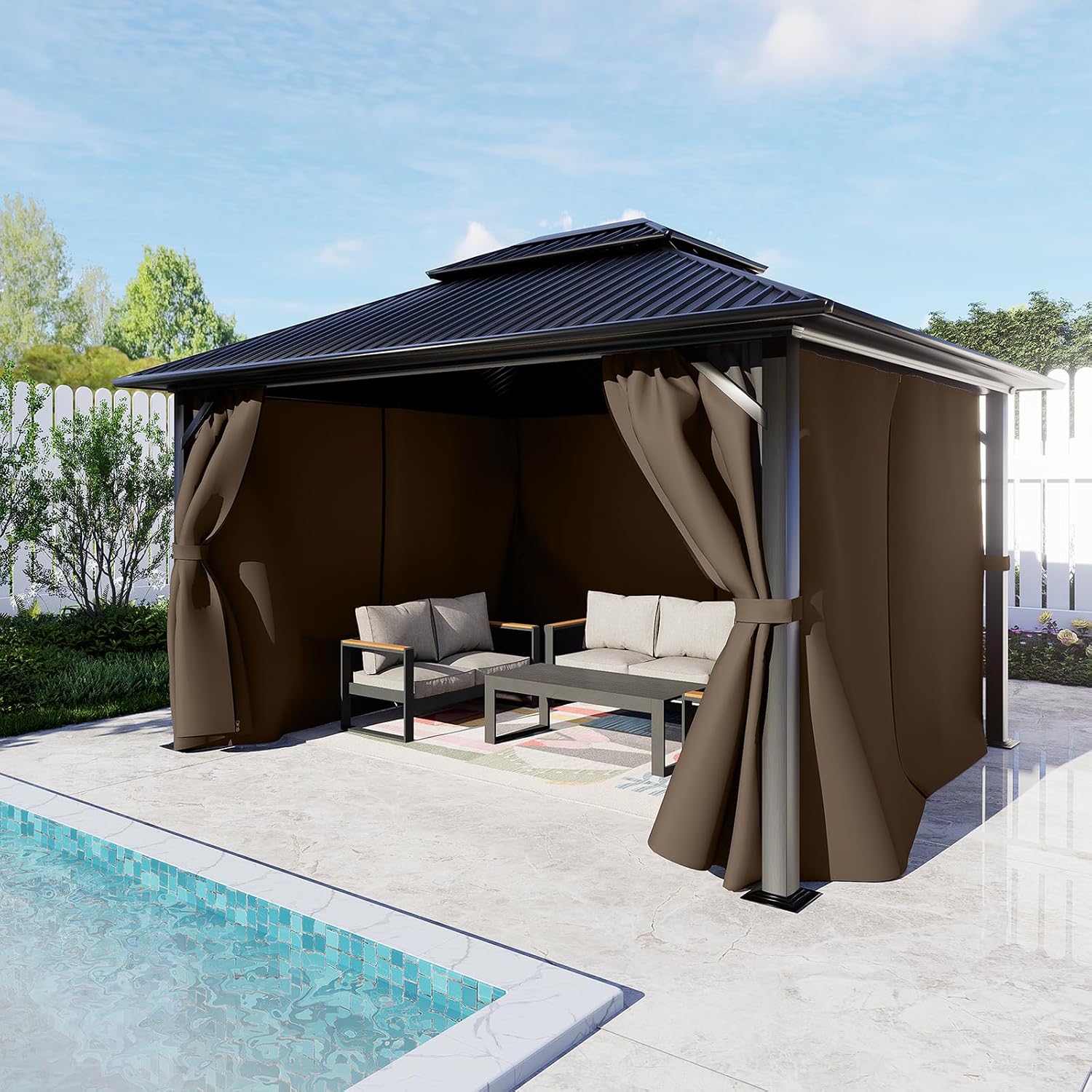 BPS 12' x 16' Gazebo Privacy Curtains with Double Zipper, 4-Panels Side Wall Universal Gazebo Side Panels Replacement for Patio, Outdoor Canopy, Garden and Backyard (Curtain Only)