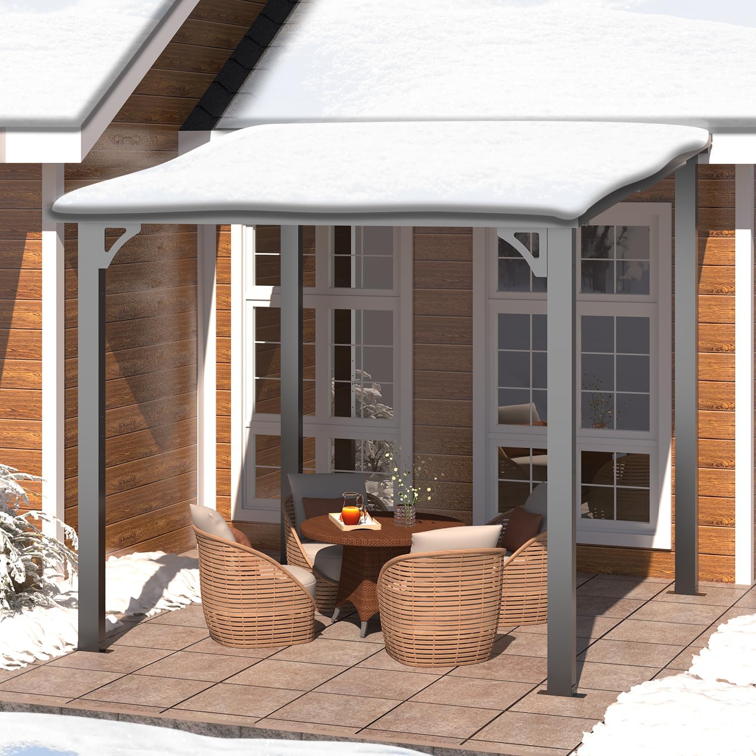 U-MAX 8' x 8' Outdoor Pergola Hardtop Gazebo, Wall-Mounted Heavy Duty Lean to Metal Awnings Gazebos on Clearance for Patio, Small Galvanized Steel Pergolas and Gazebo for Outdoor Use