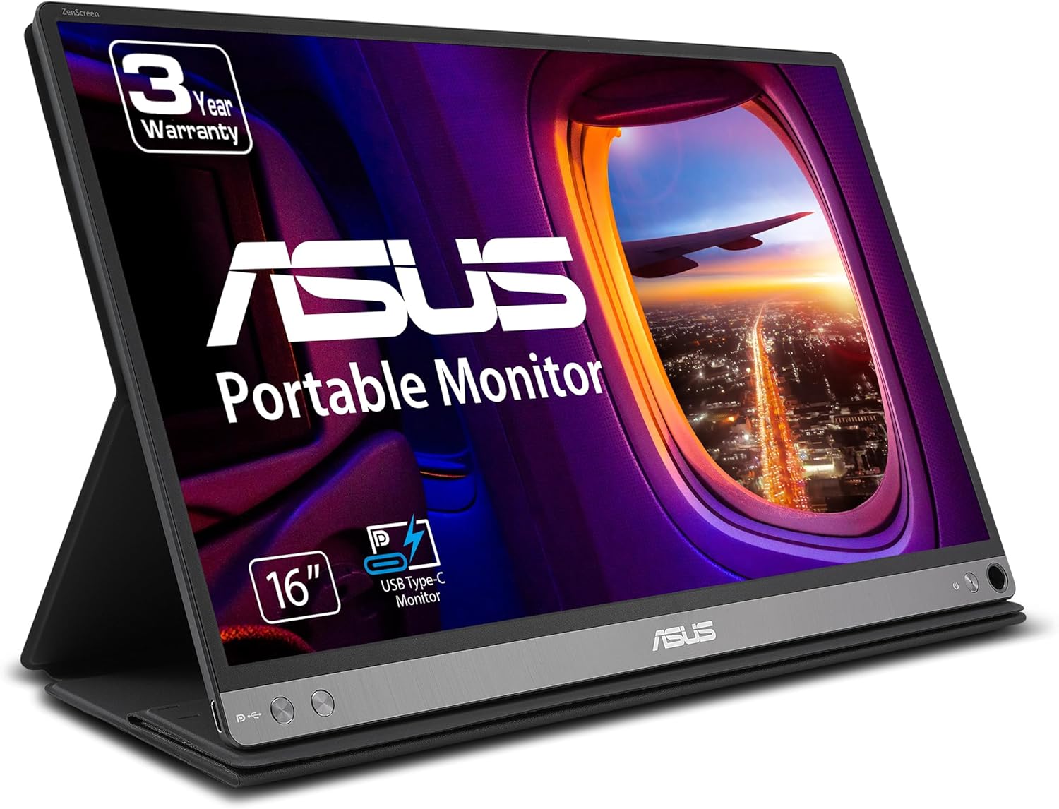 ASUS ZenScreen 15.6' 1080P Portable USB Monitor (MB16AC) - Full HD (1920 x 1080), IPS, USB Type-C, Eye Care, Smart Case, External Screen for Laptop, 3-Year Warranty