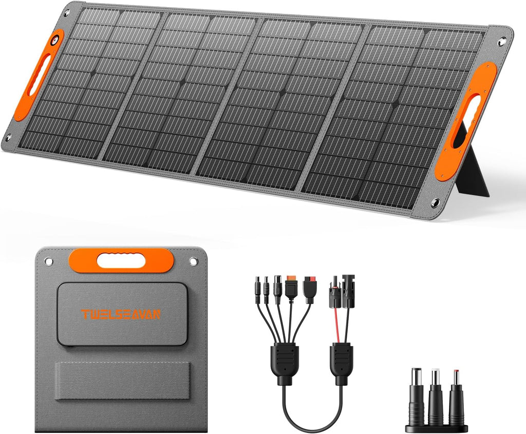 120W Portable Solar Panel for Power Station, 24% High Efficiency ETFE Foldable Solar Panel Charger, QC3.0, Type-C 60W, MC4 Output, IP65 Waterproof, for Outdoor Camping, RV, Emergency Power Supply