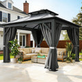 YITAHOME 10X10FT Polycarbonate Hardtop Gazebo Outdoor Patio Double Top Canopy Galvanized Iron Metal Column Garden Tent Curtains Netting for Backyards Decks Lawns,Gray