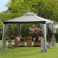 Sunjoy 10 x 10 ft. Soft Top Gazebo, Outdoor Patio Backyard Modern Grey 2-Tier Steel Frame Gazebo with Mesh Netting