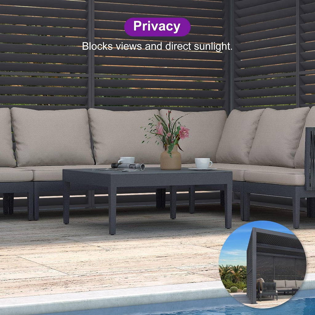 PURPLE LEAF Louvered Pergola 94AS 10' x 14' Outdoor Aluminum Pergola with Fixed Shutter Wall Adjustable Roof for Deck Backyard Grey Hardtop Gazebo, 1 Long Side