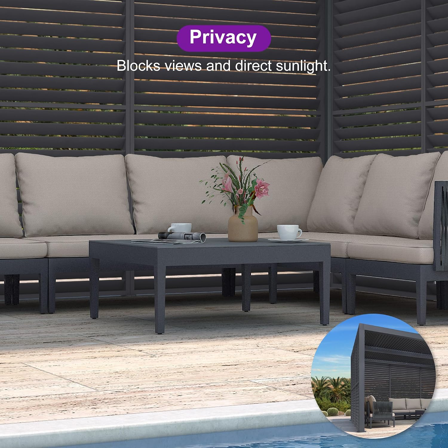 PURPLE LEAF Louvered Pergola 94AS 10' x 14' Outdoor Aluminum Pergola with Fixed Shutter Wall Adjustable Roof for Deck Backyard Grey Hardtop Gazebo, 1 Long Side