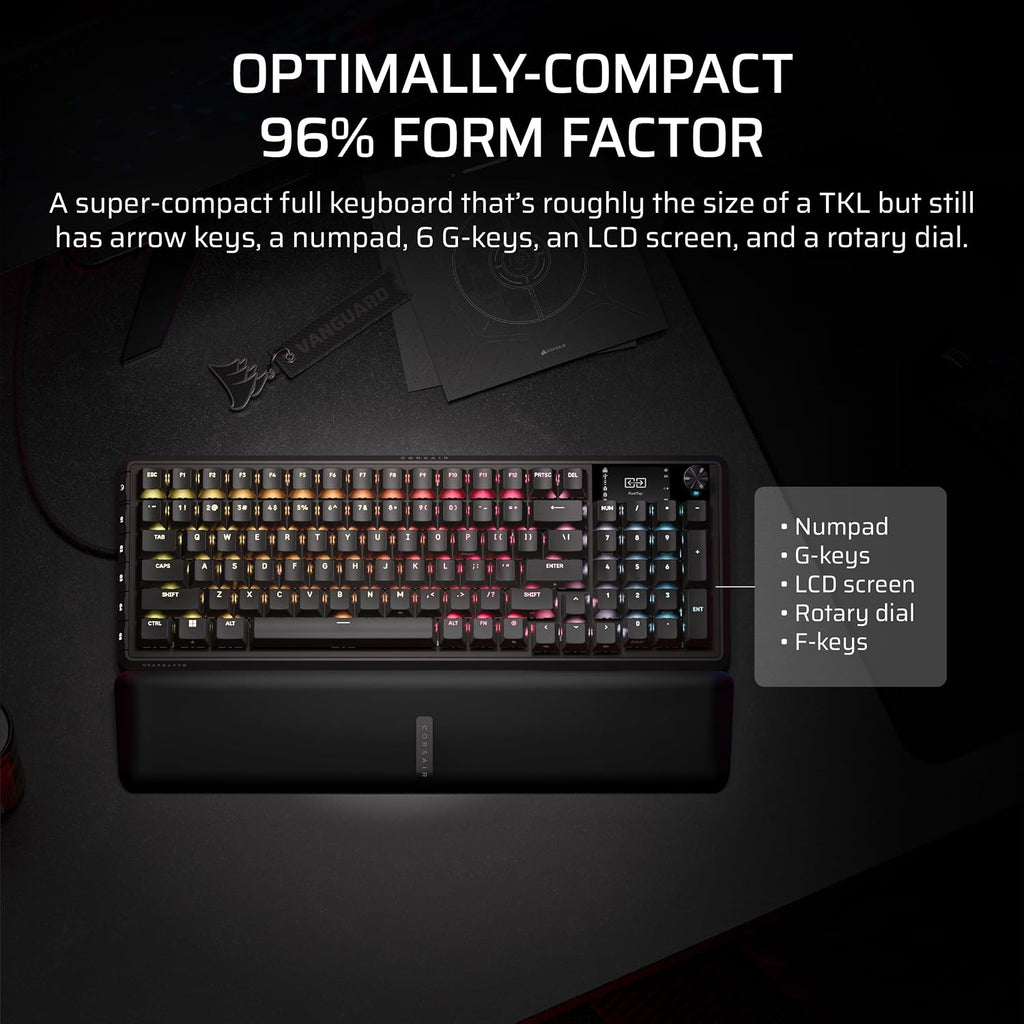 Corsair Vanguard PRO 96 Wired Hall Effect Magnetic Mechanical Gaming Keyboard – 96% Layout, MGX Hyperdrive Switches, 8000Hz Polling, Rapid Trigger, Virtual Stream Deck, SOCD Flashtap, QWERTY US