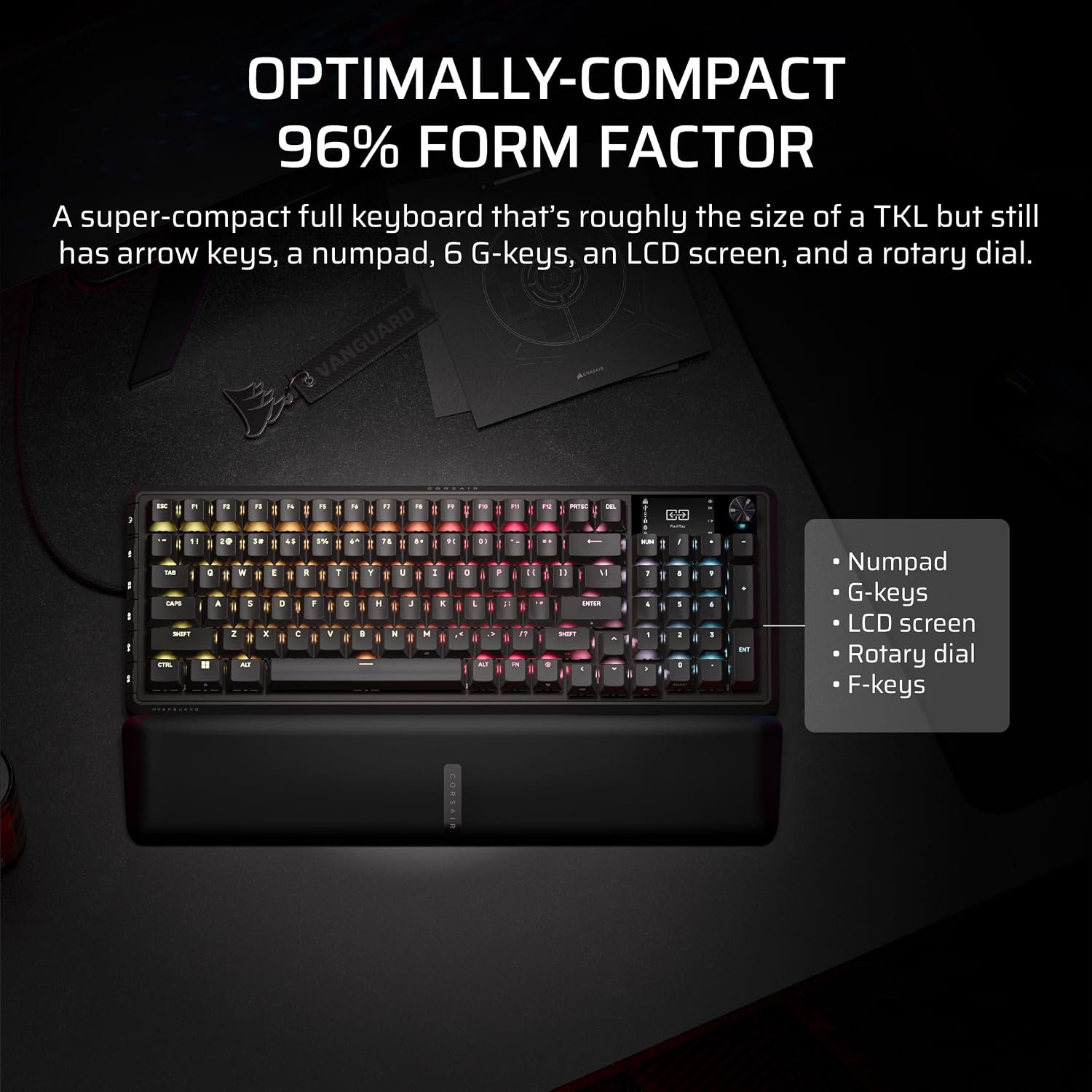 Corsair Vanguard PRO 96 Wired Hall Effect Magnetic Mechanical Gaming Keyboard – 96% Layout, MGX Hyperdrive Switches, 8000Hz Polling, Rapid Trigger, Virtual Stream Deck, SOCD Flashtap, QWERTY US