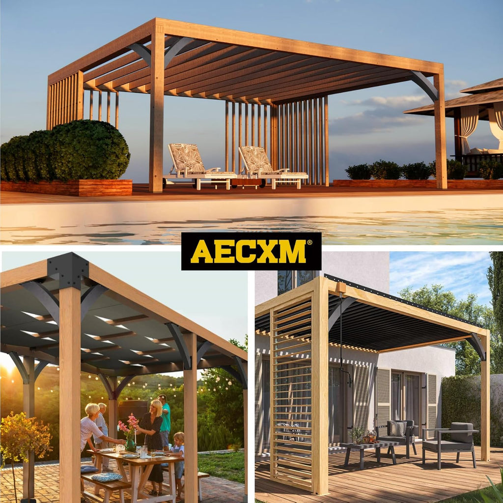 AECXM Heavy Duty 4''x4'' (Actual: 3.2''x3.2'') Arc 45° Angle Support Brackets, for gazebos, Decks, porches, Log Cabins and Other Wood Frame Degree Angle Pergola (4-Bracket)