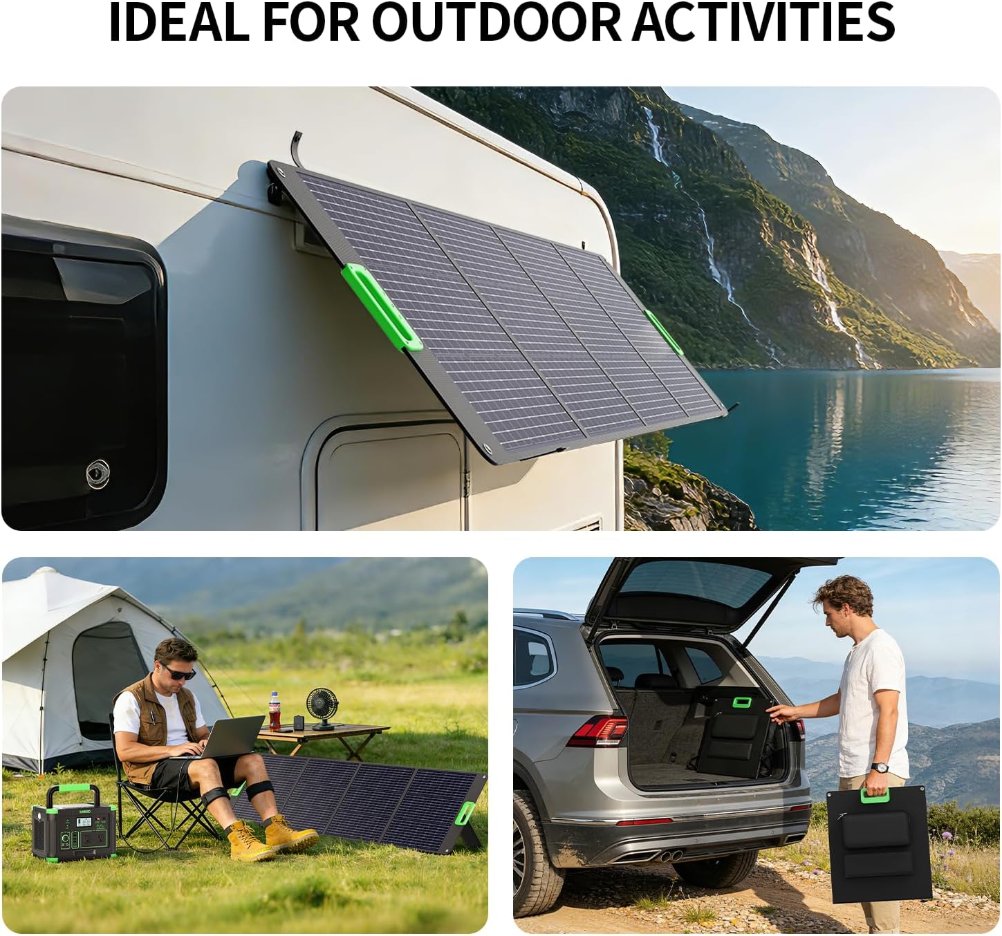 200W Portable Solar Panel for Power Station, Foldable Solar Charger w/ 4 Kickstands, IP65 Waterproof Solar Panel Kit w/DC XT60 Anderson Aviation Output for Outdoor RV Camper Blackout