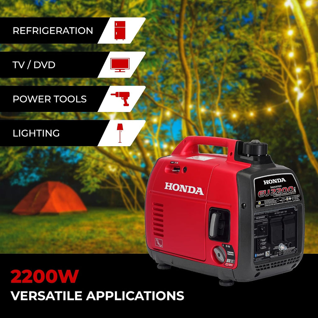 Honda EU2200i Companion 2200 Watt Inverter Generator, Super Quiet 120V Gas Powered Portable Generator for Camping or RV Backup Power Supply, Up to 8.1 Hour Run Time (EU2200ITAN1)