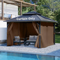 Aoodor 12x14 ft Outdoor Gazebo Curtains, 4 Panels Waterproof Privacy Sidewall Replacement with Zipper for Patio Pergola and Canopy, Brown
