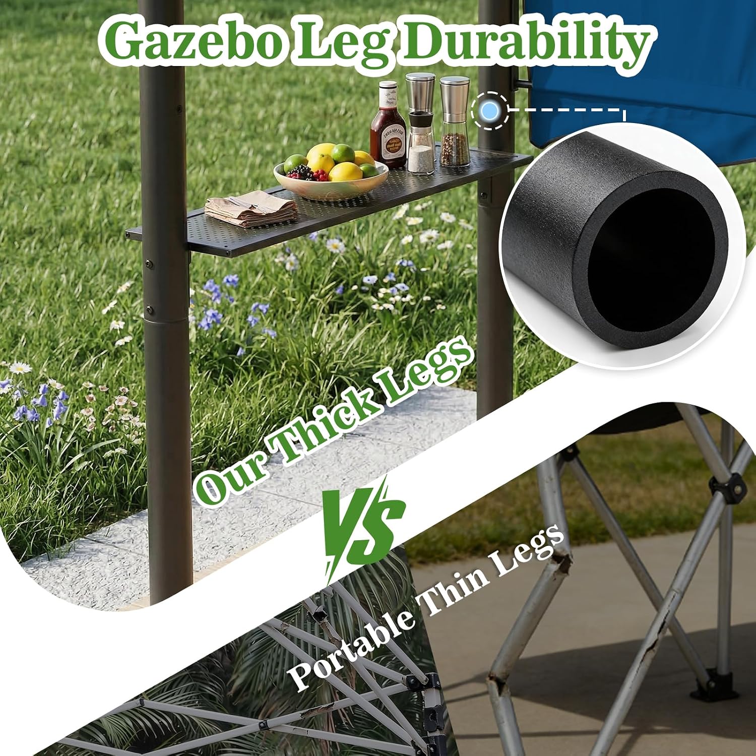CHARMELEON 8x8 FT Grill Gazebo, Grill Canopy with Big Awning&2 Side Shelves&6 Hooks&Bottle Opener, Powder-Coated Steel BBQ Shelter for Patio Backyard Outdoor Grilling-Blue