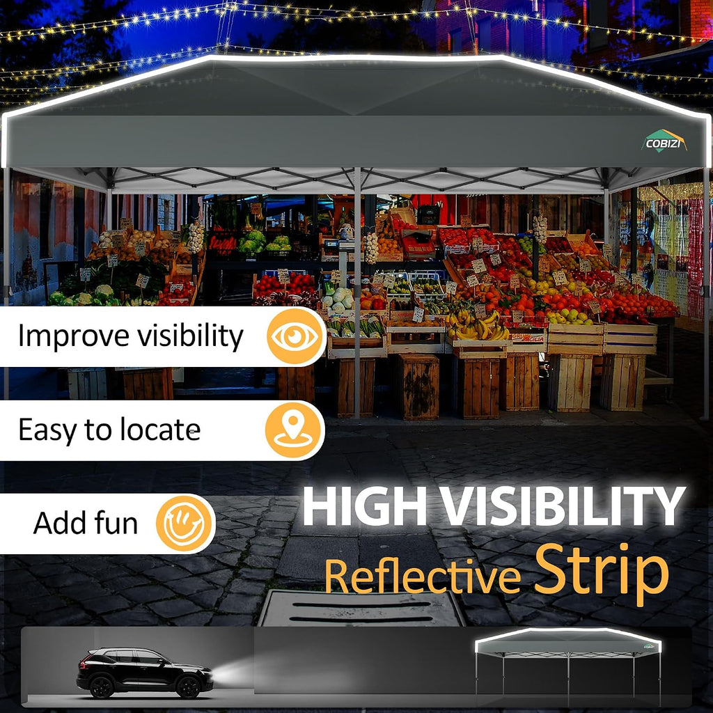 COBIZI 10x20 Pop Up Canopy Tent Ez Up Commercial Outdoor Canopy Wedding Party Tents with Center Lock Instant Folding Shelter with Reflective Strip, Air Vent & 4 Sandbags, (10'X20') Grey