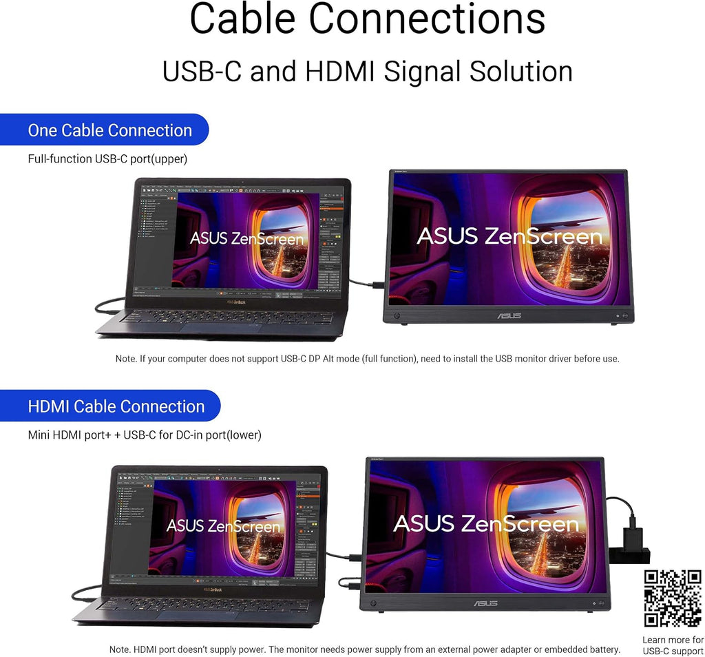 ASUS ZenScreen Touch 16' USB-C Portable Monitor (MB16AMTR) - Full HD, IPS, Built-in Battery, Kickstand, Tripod Socket, Eye Care, Compatible with Laptops, Smartphones and Game Consoles, 3 yr Warranty