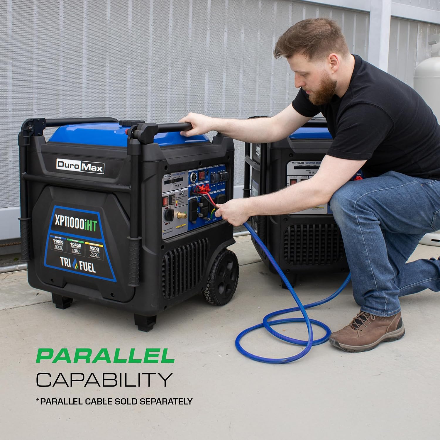 DuroMax XP11000iHT 11,000-Watt Tri Fuel Portable Digital Inverter Generator - Gas, Propane & Natural Gas, Remote Electric Start, Whole Home Power Backup, Transfer Switch Ready, RV & Emergency Ready