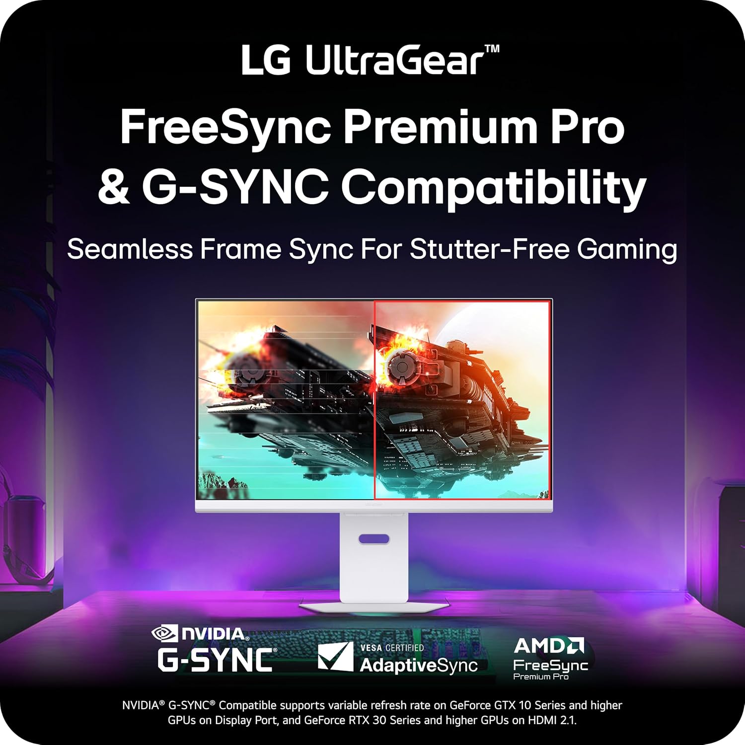 LG 32G810SA-W 32-inch Ultragear 4K UHD (3840 x 2160) IPS Gaming Monitor, 144Hz, 1ms, NVIDIA G-Sync Compatible, AMD FreeSync Premium, VESA DisplayHDR 400, HDMI, DisplayPort, USB Type-C, White
