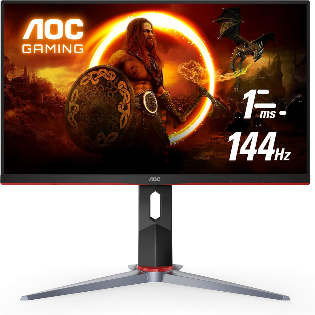 AOC 24G2 24' Frameless Gaming IPS Monitor, FHD 1080P, 1ms 144Hz, Freesync, HDMI/DP/VGA, Height Adjustable, 3-Year Zero Dead Pixel Guarantee,Black/Red