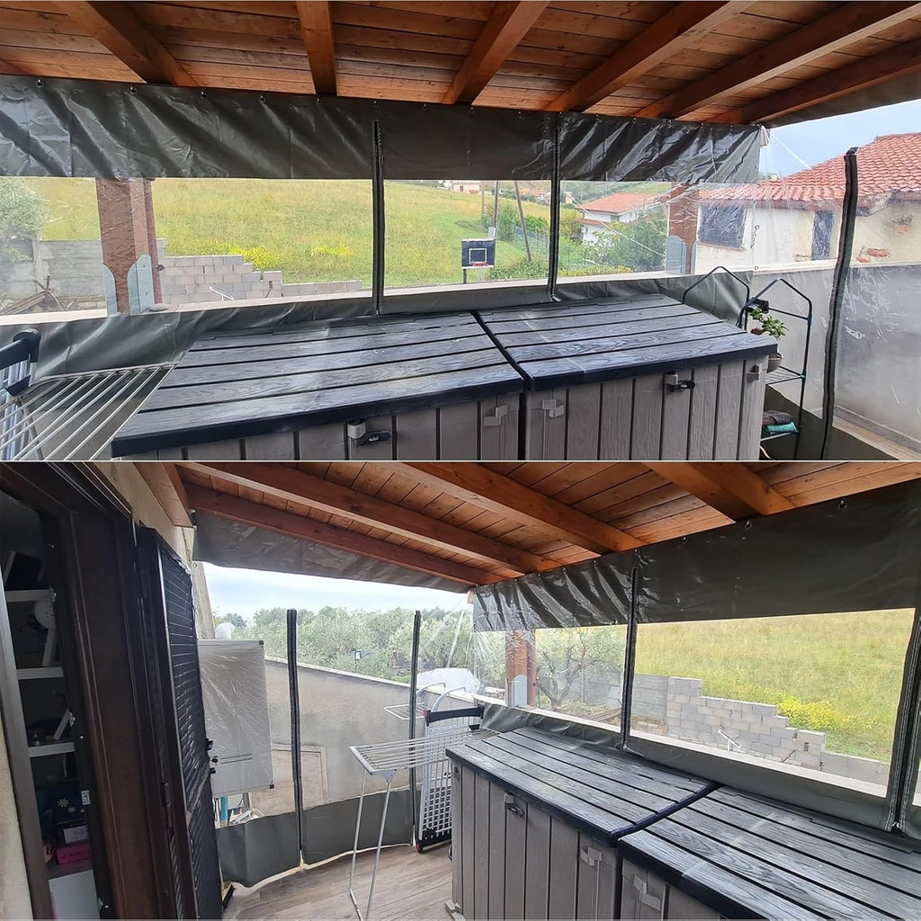 Waterproof Pergola Side Panels with Zipper and Eyelets, Outdoor Vinyl Curtain Transparent Waterproof Tarpaulin Panel for Patio, Pergola, Porch, Gazebos Partition Curtain HSYFdy (Size : 14'wx6.6'h(4.3