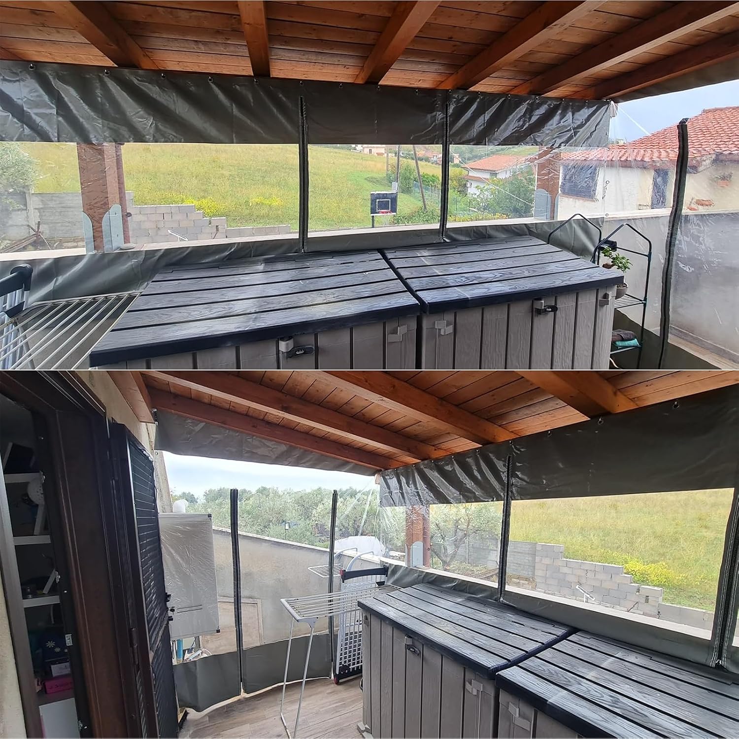 Waterproof Pergola Side Panels with Zipper and Eyelets, Outdoor Vinyl Curtain Transparent Waterproof Tarpaulin Panel for Patio, Pergola, Porch, Gazebos Partition Curtain HSYFdy (Size : 14'wx5'h(4.3 x