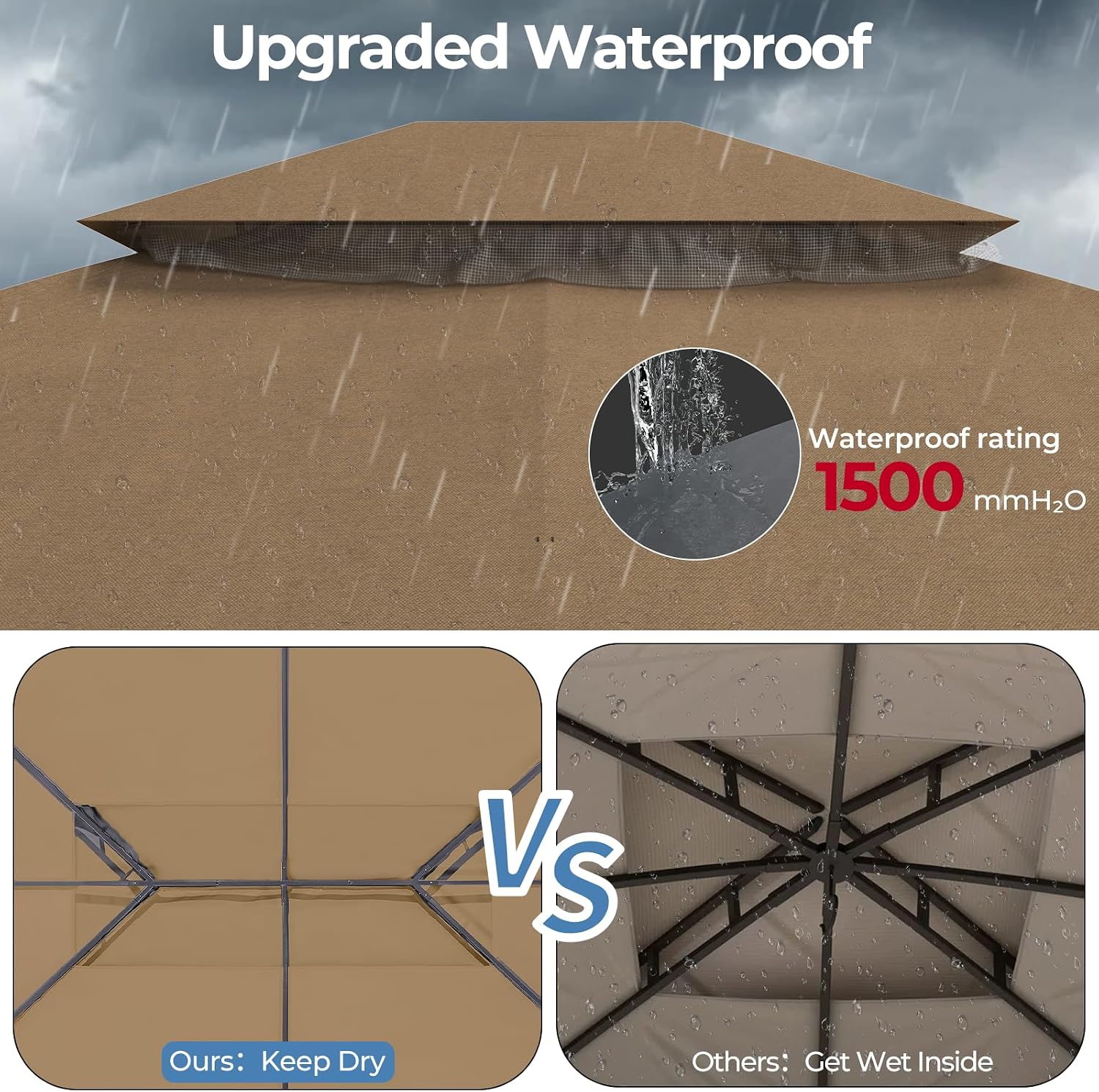 LuxaDomus Outdoor Gazebo 10'×13' for Patio, Metal Frame Canopy with Double Roofs, Heavy Duty Party Tent with Mosquito Netting and Curtains for Backyard, Garden, Lawn and Deck, Coffee