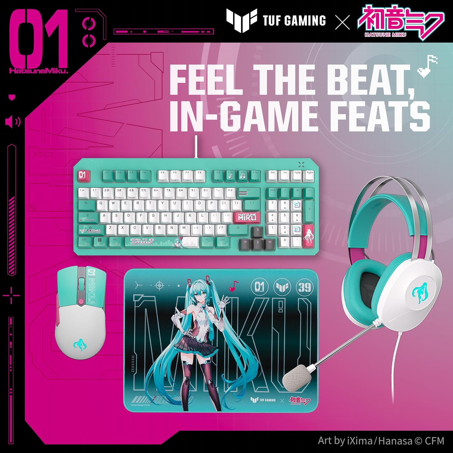 ASUS TUF Gaming Hatsune Miku Edition Mini Wireless Mouse – Right-Handed, 65g Lightweight, Compact, Tri-Mode Connectivity, 12K DPI, up to 134Hr Battery, RGB Miku Logo, PC/Mac Support - Aqua