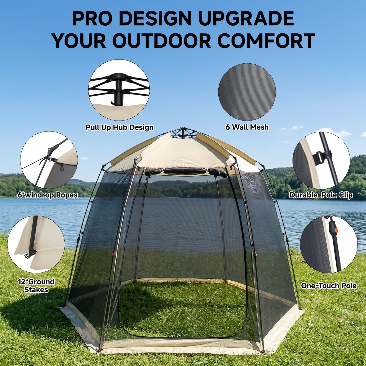 Alvantor® Screen House Gazebo, Pop Up Screen Tent, Instant Screen Room with Carry Bag, Outdoor Mosquito Tent Camping, Sun Shade Shelter for Patio, Garden, Backyard, Deck