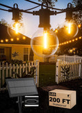 Zuske Solar String Lights Outdoor Waterproof 200FT with USB Port and 100 Shatterproof G40 Bulbs(3 Spare), LED Solar Powered Patio Lights for Outside, Porch, Backyard, Gazebo, Garden(Warm White)