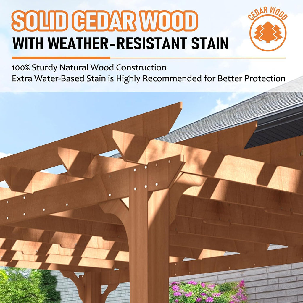 MUPATER Wooden Pergola Gazebo for Patio with Flated Roof and Stakes, 12'x14' Outdoor Pergola Garden Shelter Cedar Framed for Backyard, Deck, Garden, and Lawn