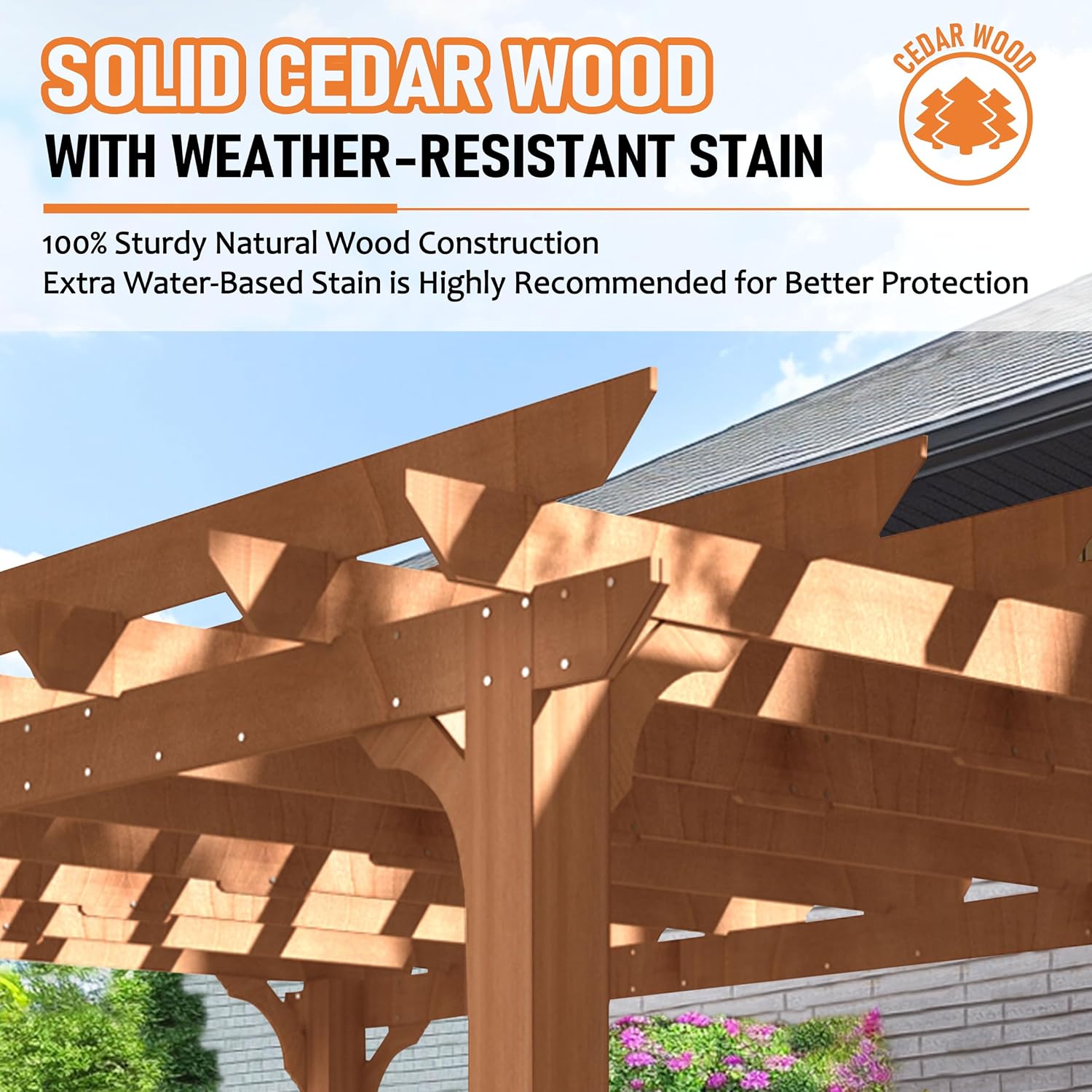MUPATER Wooden Pergola Gazebo for Patio with Flated Roof and Stakes, 12'x14' Outdoor Pergola Garden Shelter Cedar Framed for Backyard, Deck, Garden, and Lawn