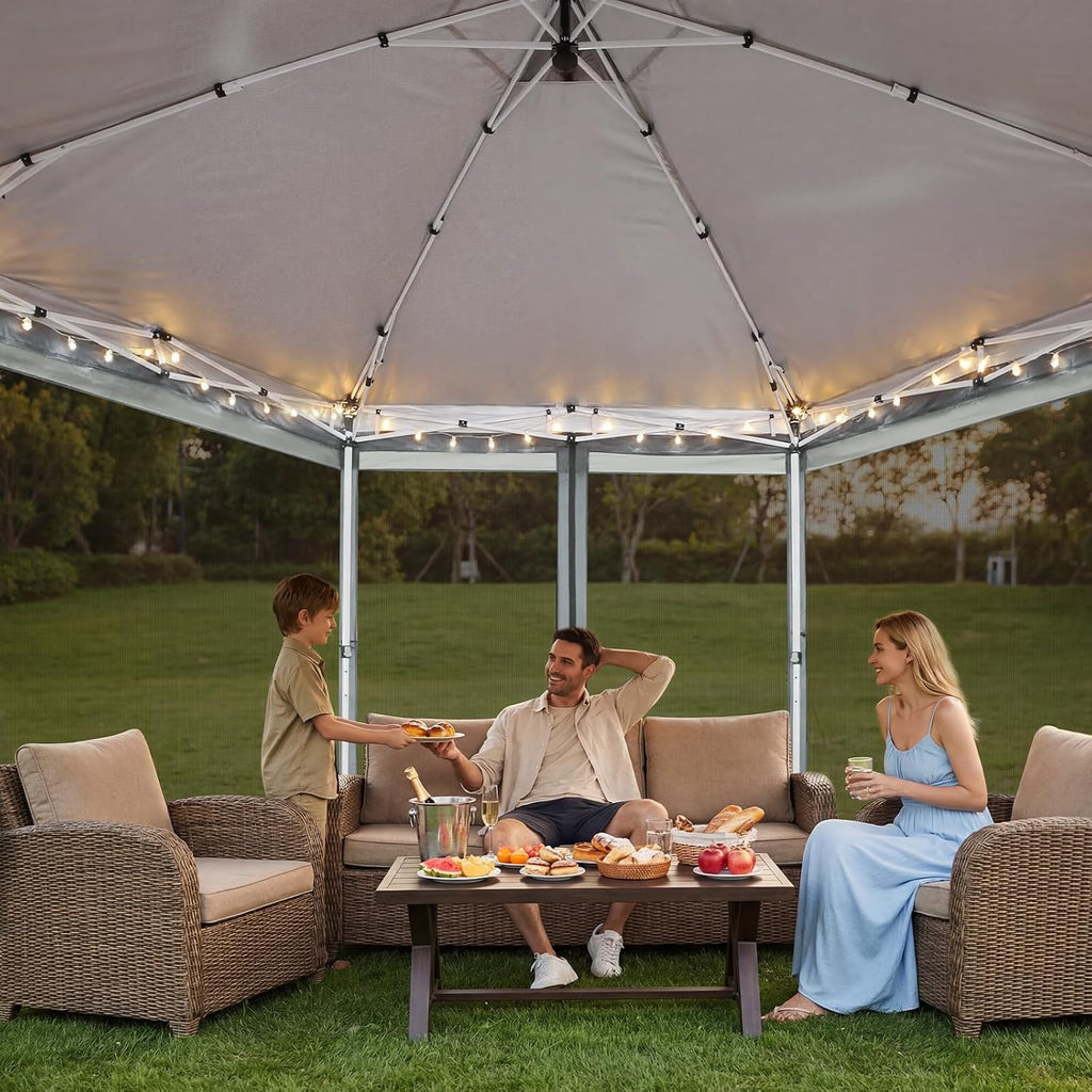 COBIZI 16x16 Pop up Gazebo, Hexagonal Outdoor Canopy Tent with Mosquito Netting, Portable 6-Sided Gazebo Tent, Waterproof, UV Resistant Height for Backyard, Gardens, Patio（Gray）