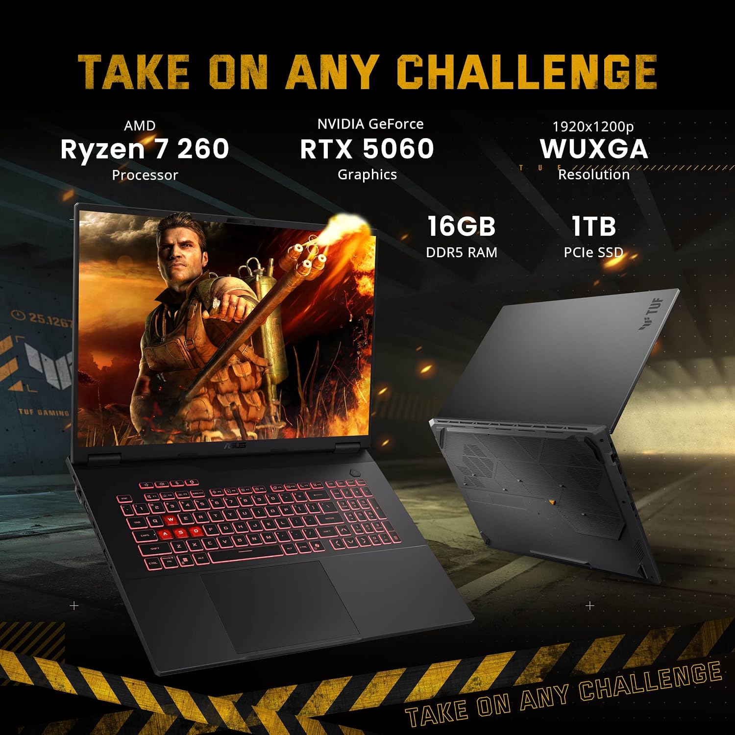 ASUS TUF A18 18' WUXGA 144Hz Gaming Laptop, AMD Ryzen 7 260, NVIDIA GeForce RTX 5060, 16GB DDR5, 1TB SSD, RGB Backlit Keyboard, Copilot, FHD IR Camera, Wi-Fi 6E, Win 11, Gray, 1TB Docking Station Set