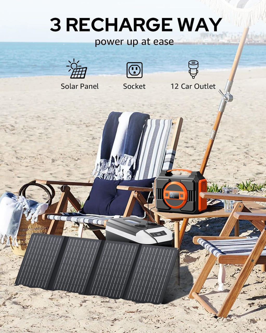 Apowking Portable Solar Powered Generator 300W Rated, with Solar Panels 40W Included, 220Wh Power Bank with AC Outlet 110V, and 10*DC Connectors, Pure Sine Wave for Home Use Camping Outdoor