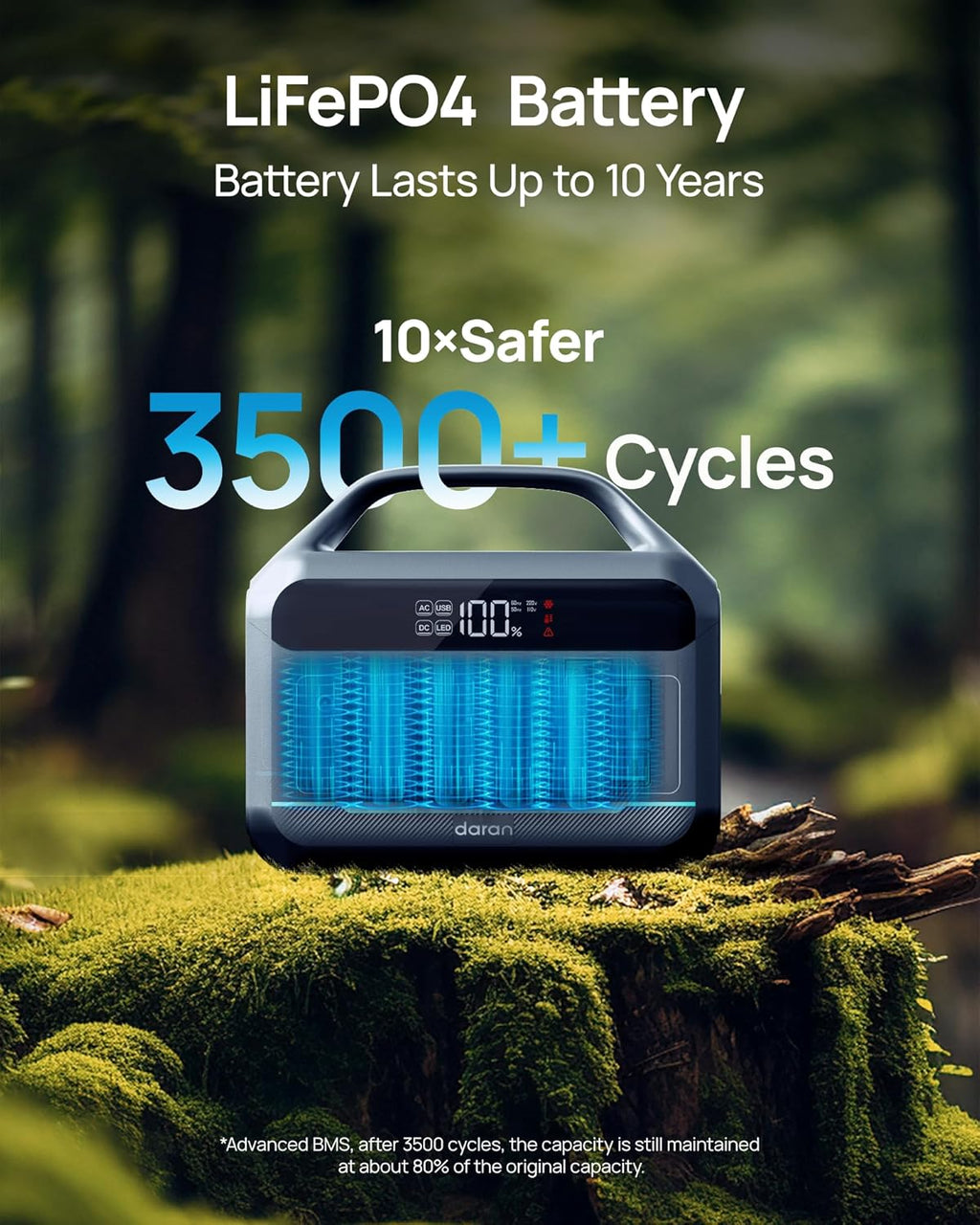DARAN Portable Power Station 600W(1200W Surge) - 288Wh Solar Generator LiFePO4 Battery with AC DC Outlets, 8.3LB Portable Charging Station for Camping, RV, Home, Emergency (Solar Optional)
