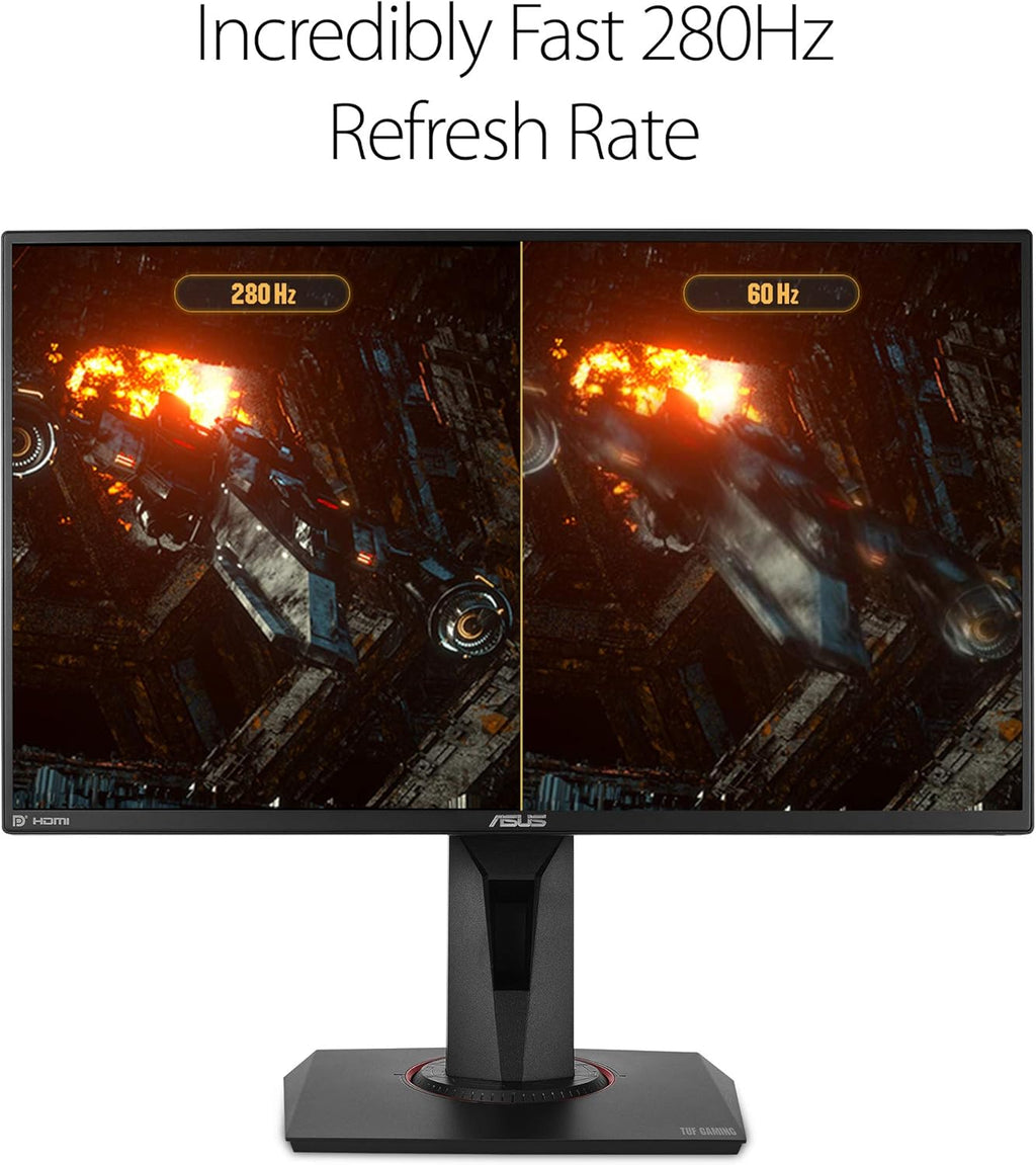 ASUS TUF Gaming VG259QM 24.5' Monitor, 1080P Full HD (1920 x 1080), Fast IPS, 280Hz, G-SYNC Compatible, Extreme Low Motion Blur Sync,1ms, DisplayHDR 400, Eye Care, DisplayPort HDMI Black