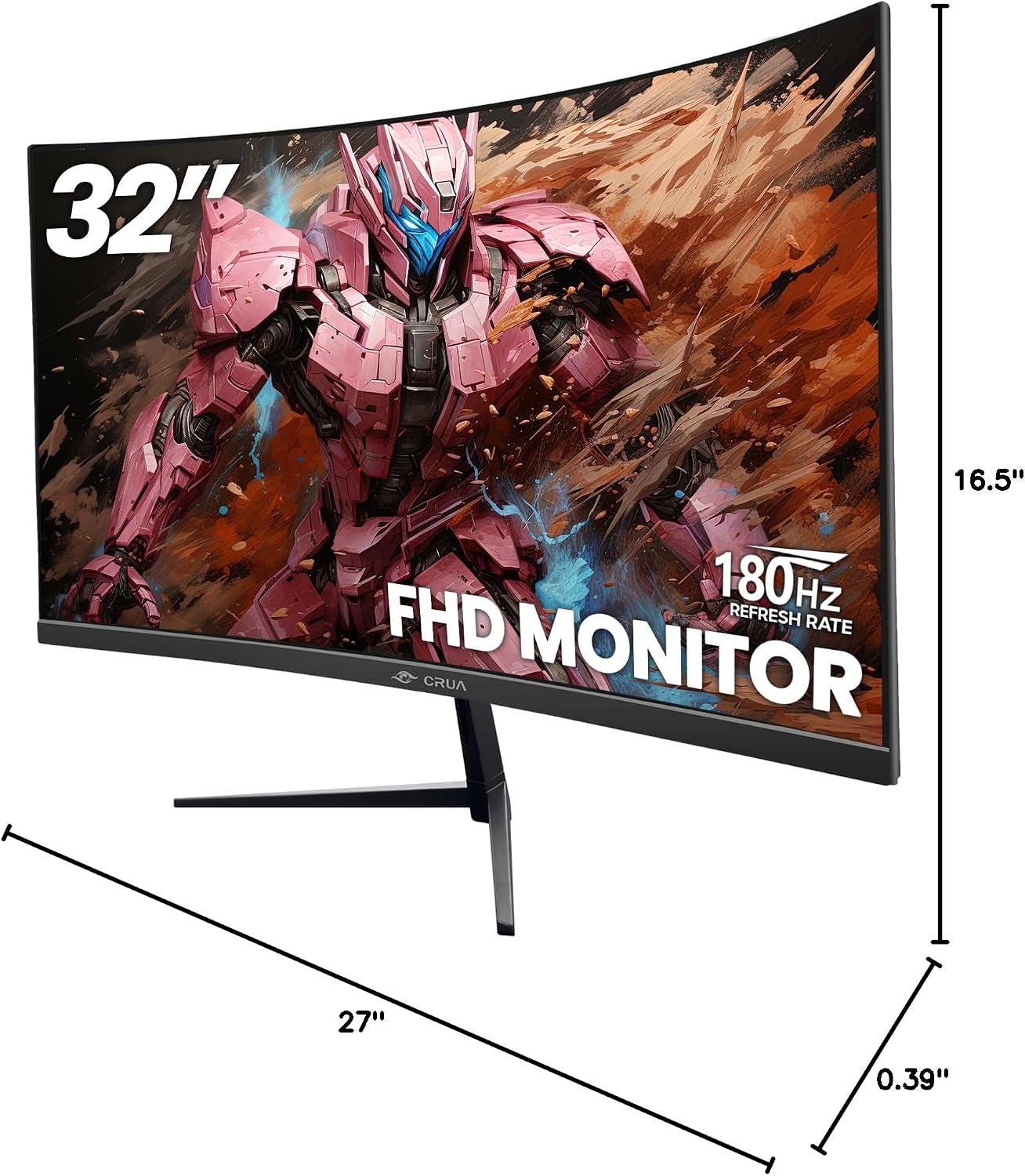 CRUA 32Inch Curved Gaming Monitor, FHD(1920 * 1080P) VA Screen 165Hz/200Hz, 1800R VA Screen, 120% sRGB, Computer Monitor that Support AMD Freesync, HDMI, DP, Wall Mountable Installs-Black