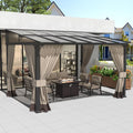 Kurapika 10' x 12' Wall Mount Gazebo Outdoor Pergola, Hardtop Lean to Gazebo Canopy Awnings with Sloped Roof and Sturdy Steel Frame, for Patio, Porch, Deck, Backyard(Sand)