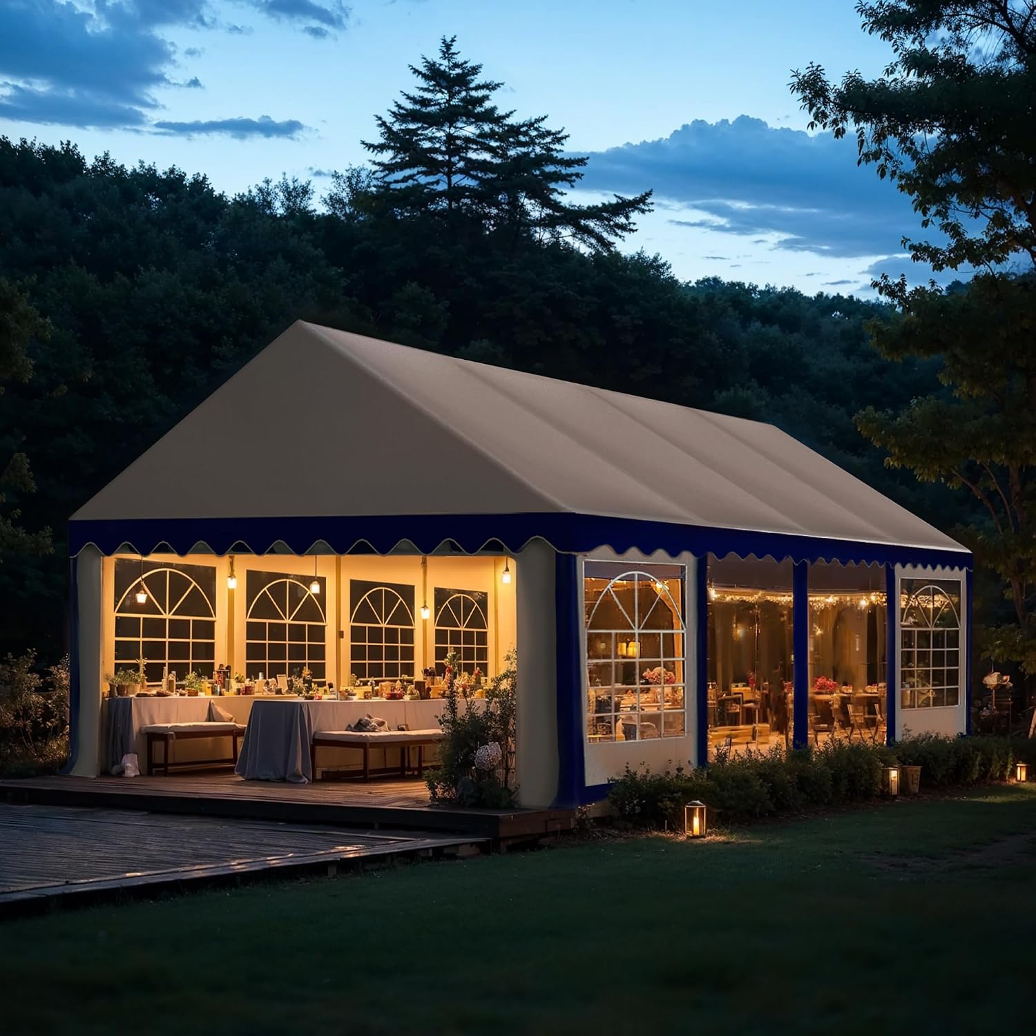 Tents for Parties Party Tent 13x26 ft, Outdoor Canopy Carpas para Fiestas Heavy Duty, Large Waterproof Patio Event Wedding Tent White & Blue with Sidewalls Walls for Backyard