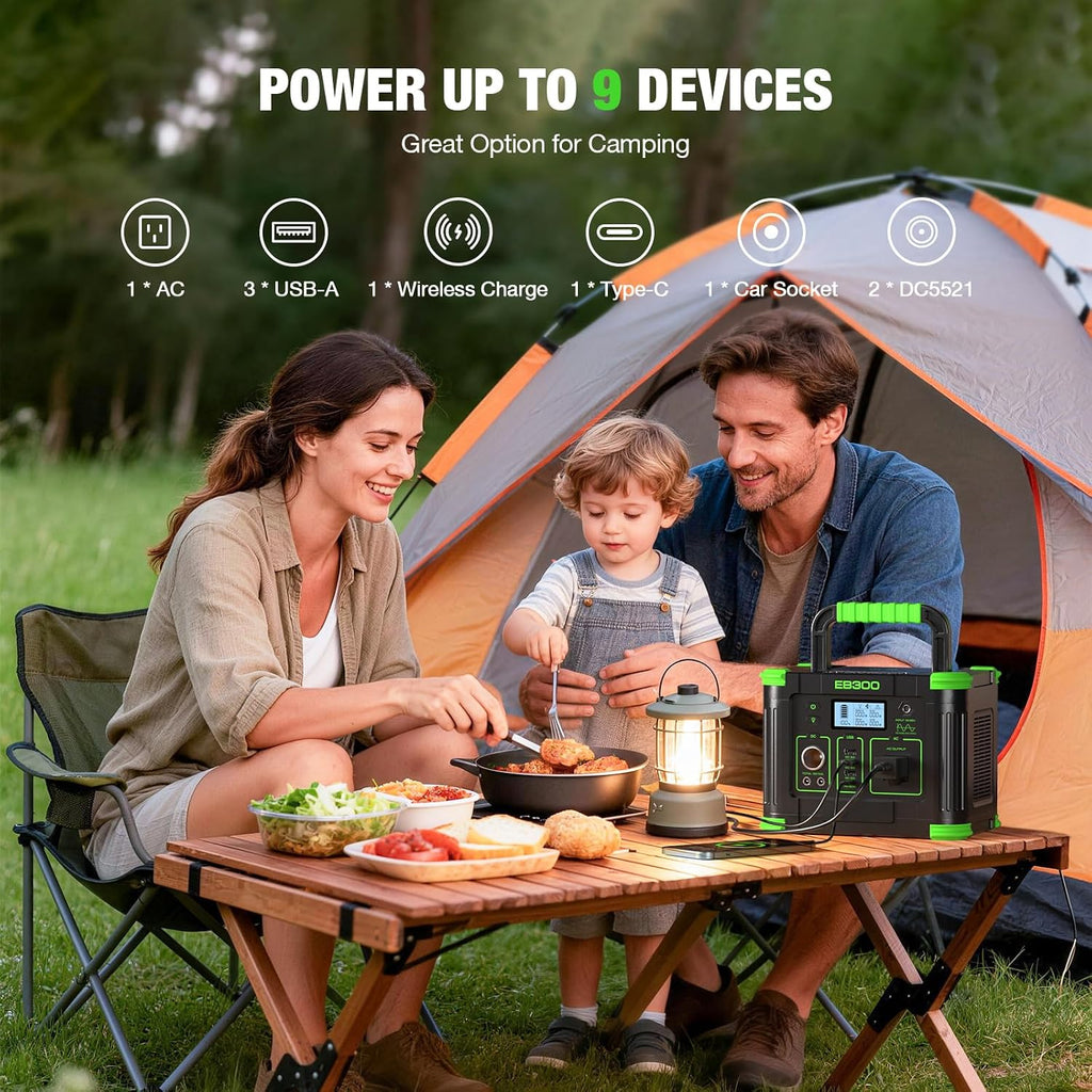 GRECELL Portable Power Station 330W (Peak 600W), GRECELL 288Wh Solar Generator with 60W USB-C PD, 5W Wireless 110V Pure Sine Wave AC Outlet, Lightweight Backup Battery for Camping, Travel, RVs