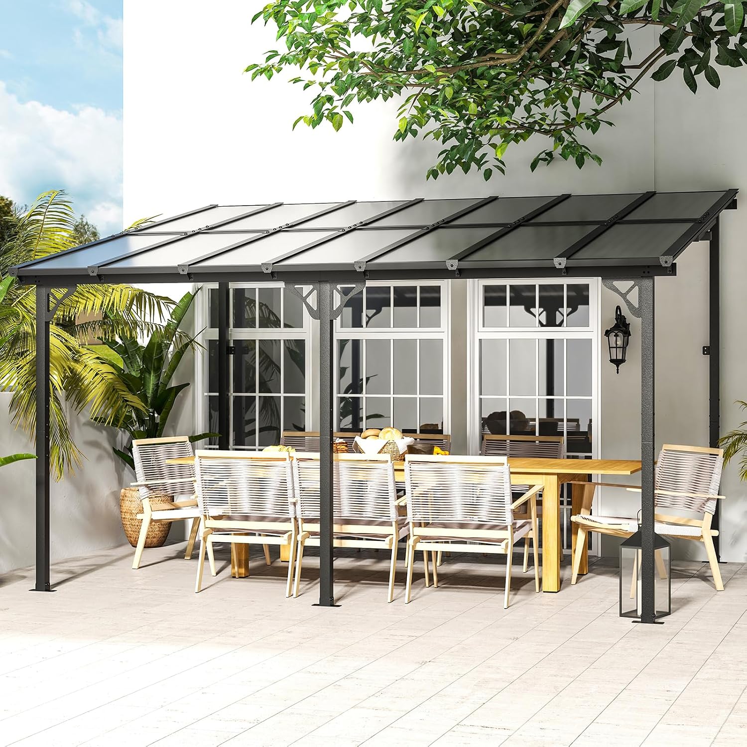 10' x 14' Gazebo for Patio, Gazebo Pergola with Sloped Roof, Large Wall-Mounted Heavy Duty Awnings, for Backyard, Patio, Deck and More