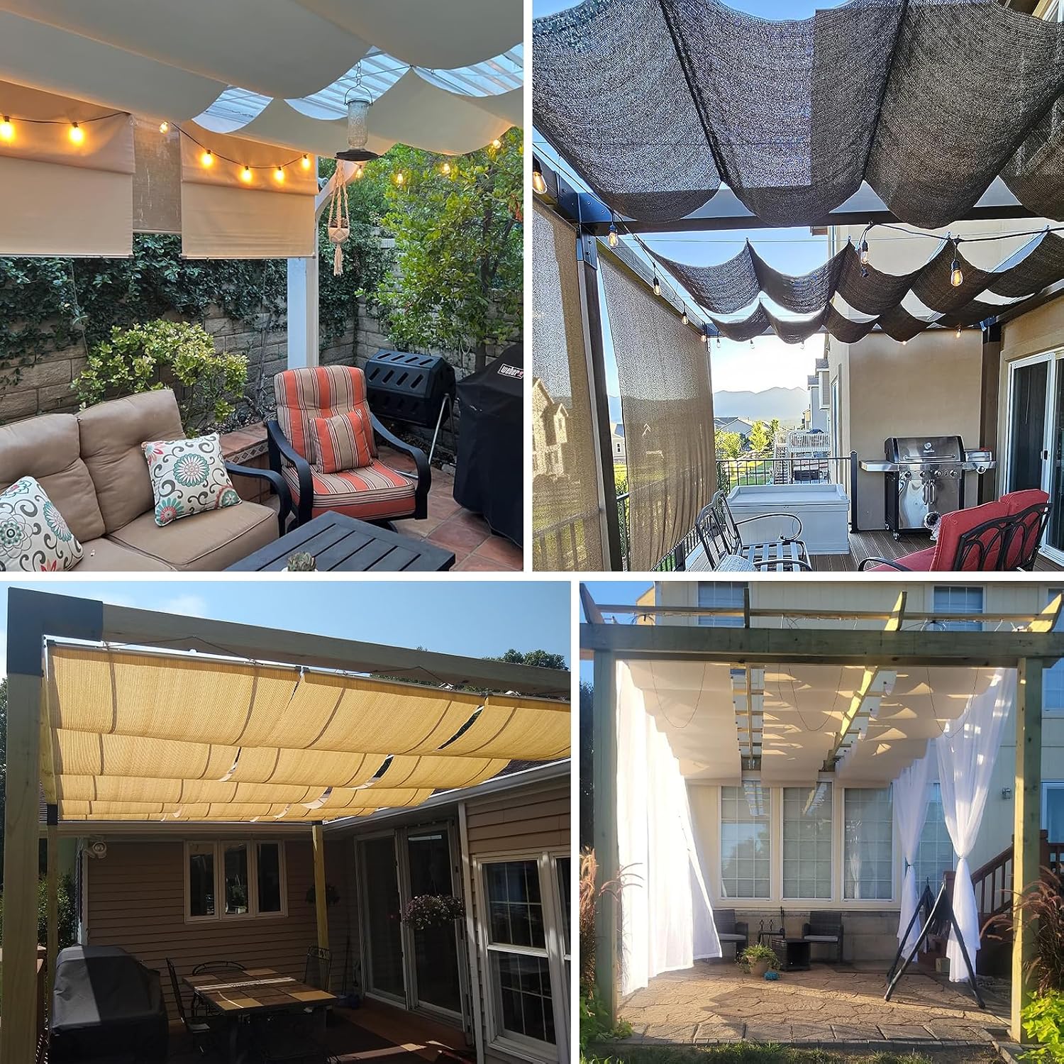 Patio 4'W x 12'L Waterproof Pergola Shade Cover Retractable Canopy Replacement, Outdoor Pergolas Fabric Covers for Patio, Sun Shades Cloth with Slide-On Wire Cable for Deck Gazebo Backyard, Beige