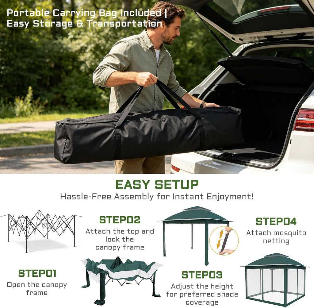 11'X11' Gazebo Pop Up with 4 Sidewalls Mosquito Netting, Heavy Duty Patio Gazebo Canopy Tent with Double Air Roofs for Backyards, Patios, Decks, Gardens, Parks