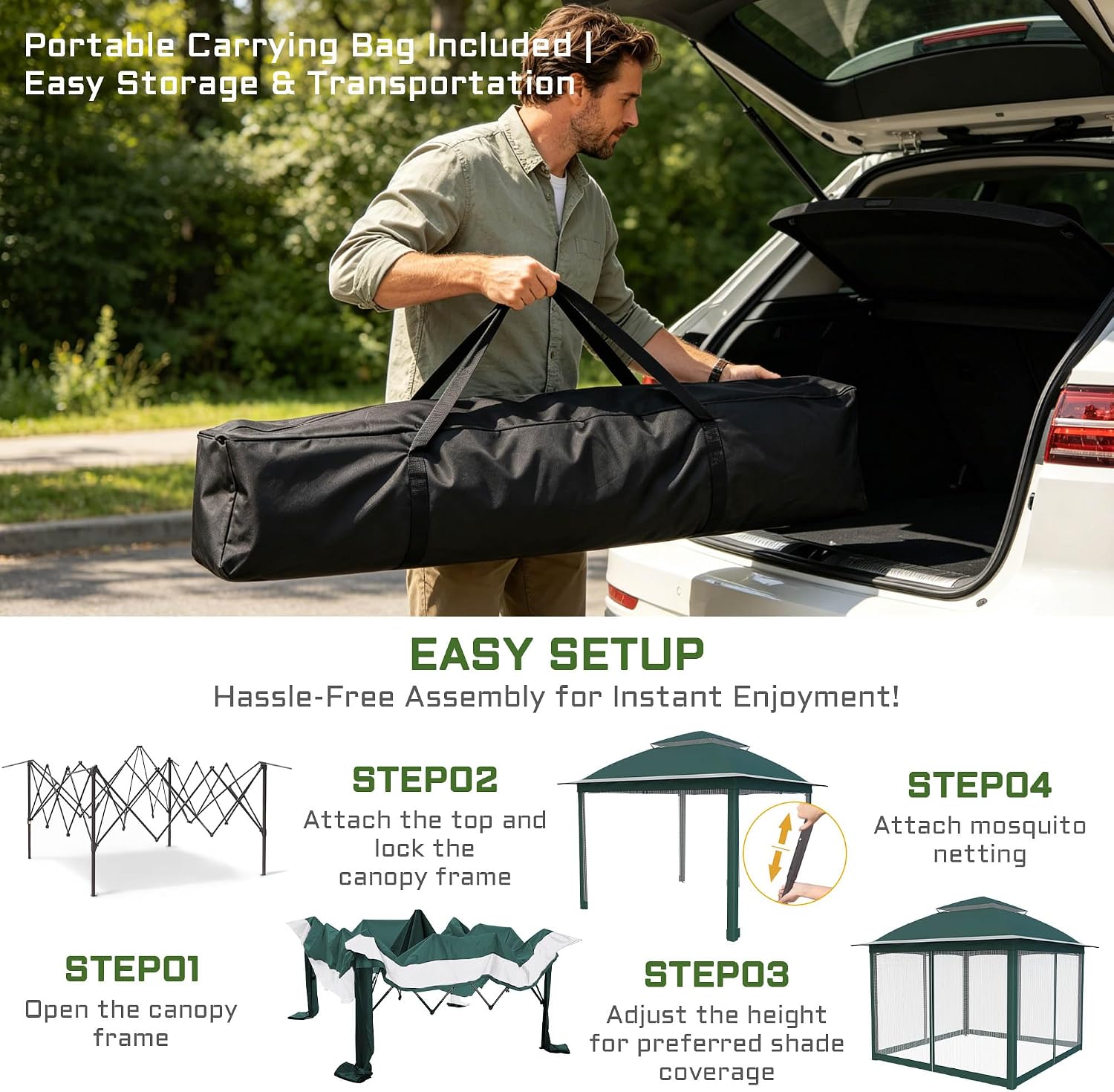11'X11' Gazebo Pop Up with 4 Sidewalls Mosquito Netting, Heavy Duty Patio Gazebo Canopy Tent with Double Air Roofs for Backyards, Patios, Decks, Gardens, Parks