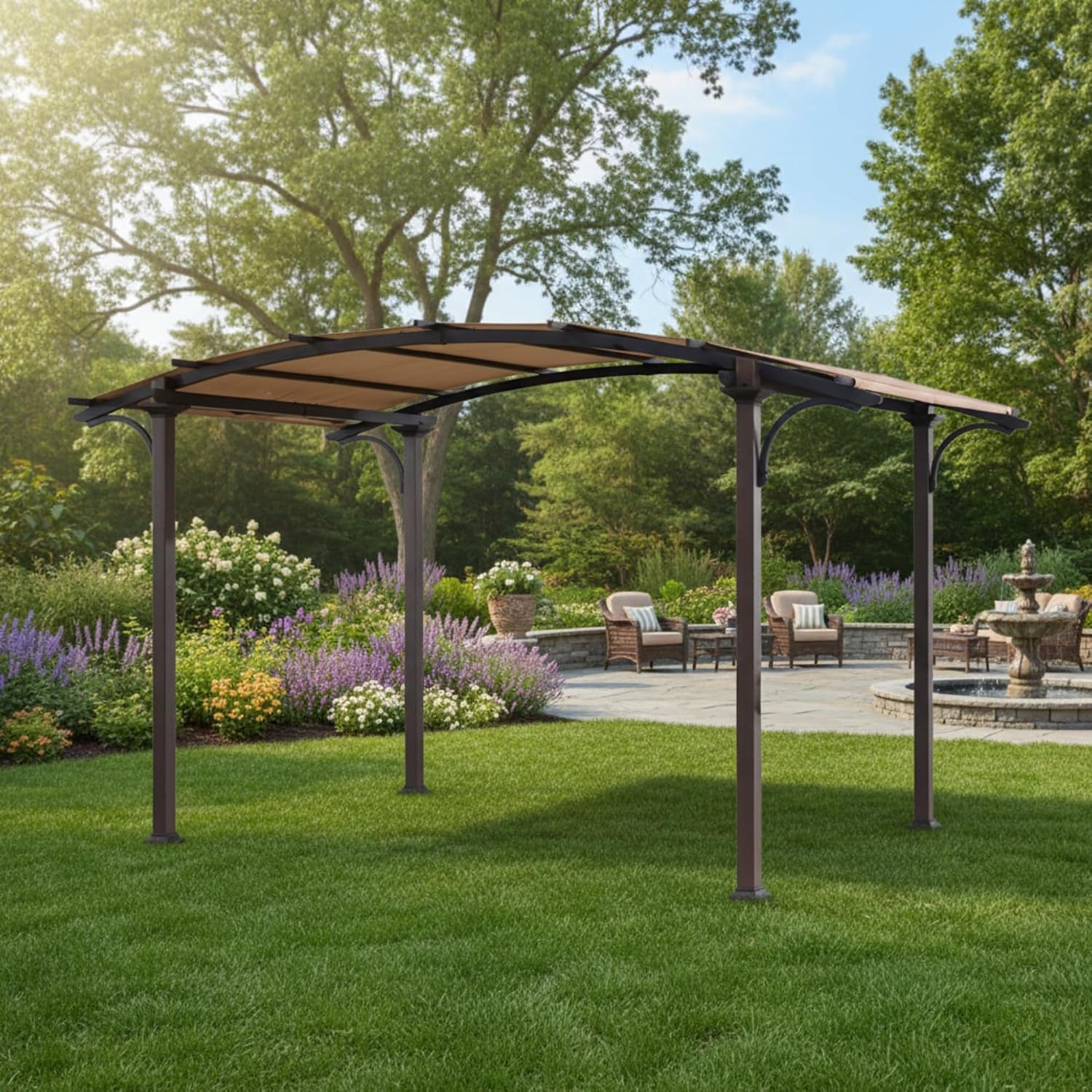 Garden Winds Heavy Duty Reinforced RipLock 500 Replacement Canopy Top Cover Compatible with Capilano 10' x 10' Pergola Models A106004500, A106004504, A106004502 - Beige