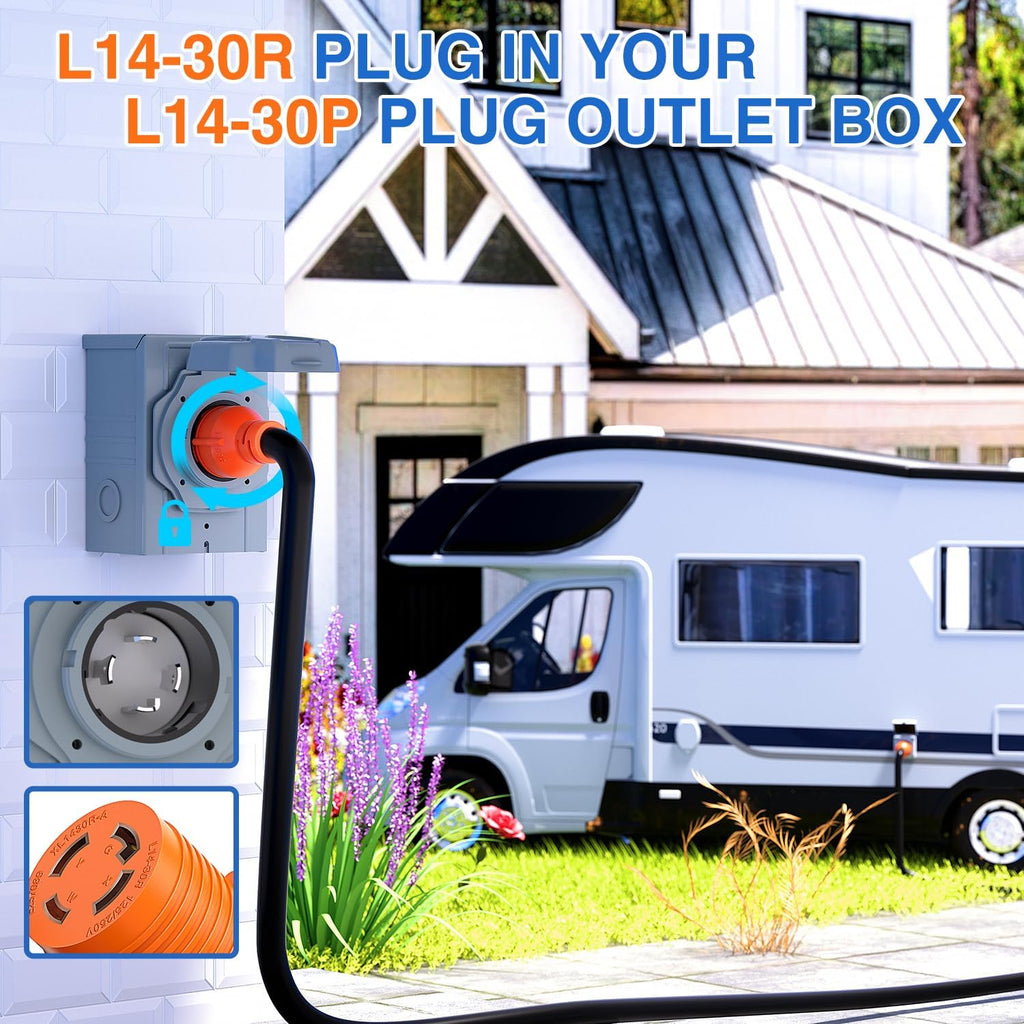 Nilight 30 Amp 100FT Generator Extension Cord 125/250V 7500 Watt Heavy Duty 10 Gauge Pure Copper STW Wire ETL Listed 4 Prong L14-30P L14-30R Cable for RV Camper Outdoor Use