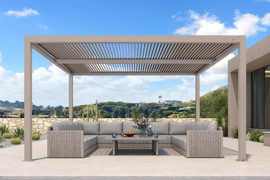 PURPLE LEAF Louvered Pergola 12' × 14' Outdoor Hardtop Gazebo Adjustable Aluminum Sun Shade for Deck Garden Backyard Patio Retractable Roof Canopy